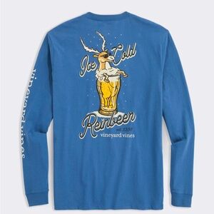 New Vineyard Vines Reinbeer Reindeer Long Sleeve T shirt Men’s Small